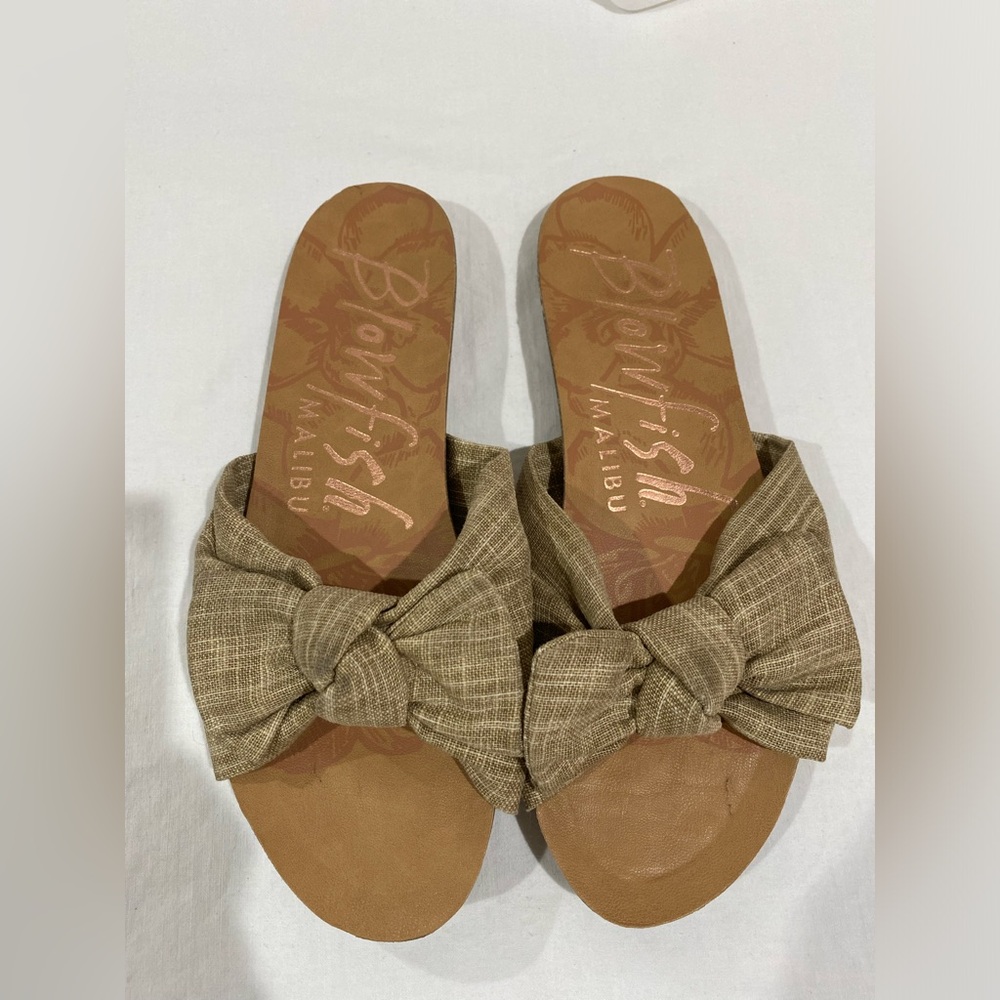 Blowfish Beige Knot Bow Slide Sandals